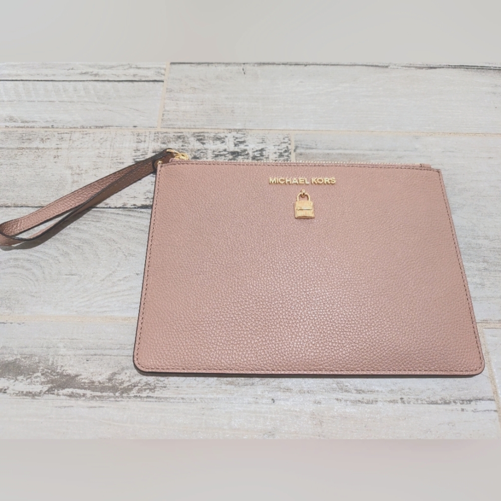 Michael Kors blush pink wristlet clutch with zipper